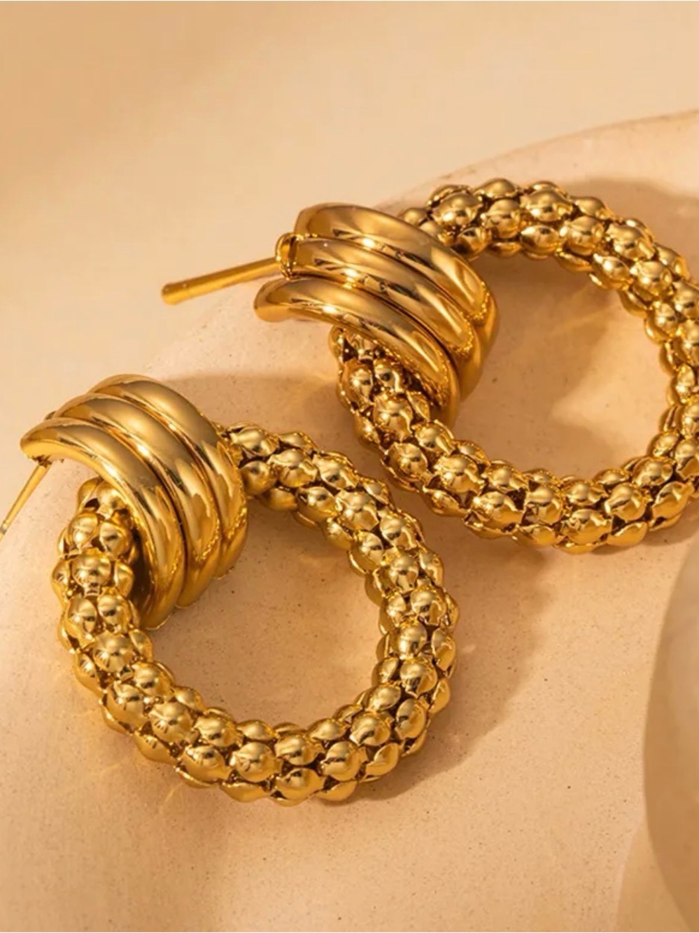 18k Gold chunky Beaded Hoop Earrings - Women Jewelry